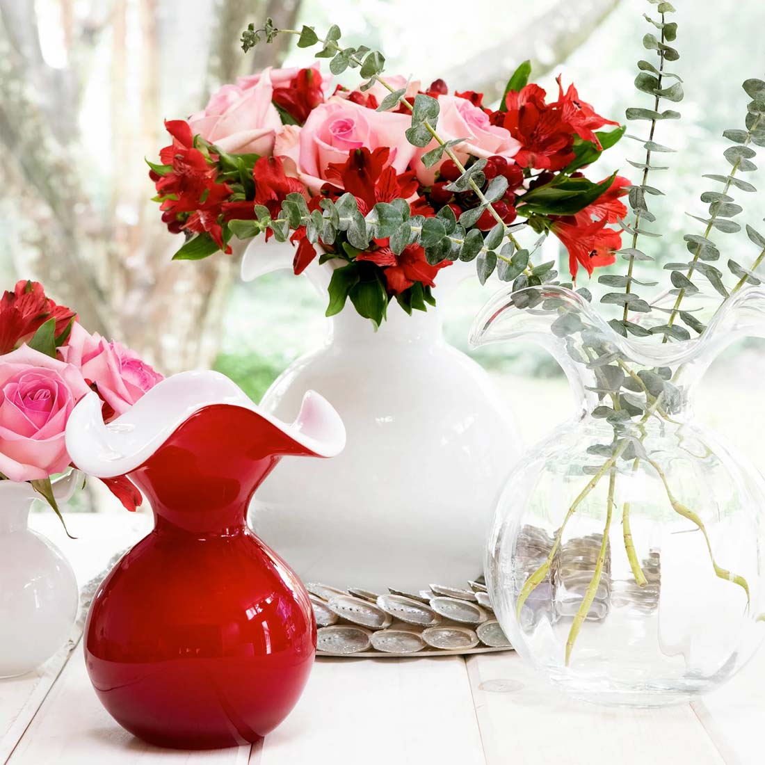 Red Hibiscus Fluted Vase