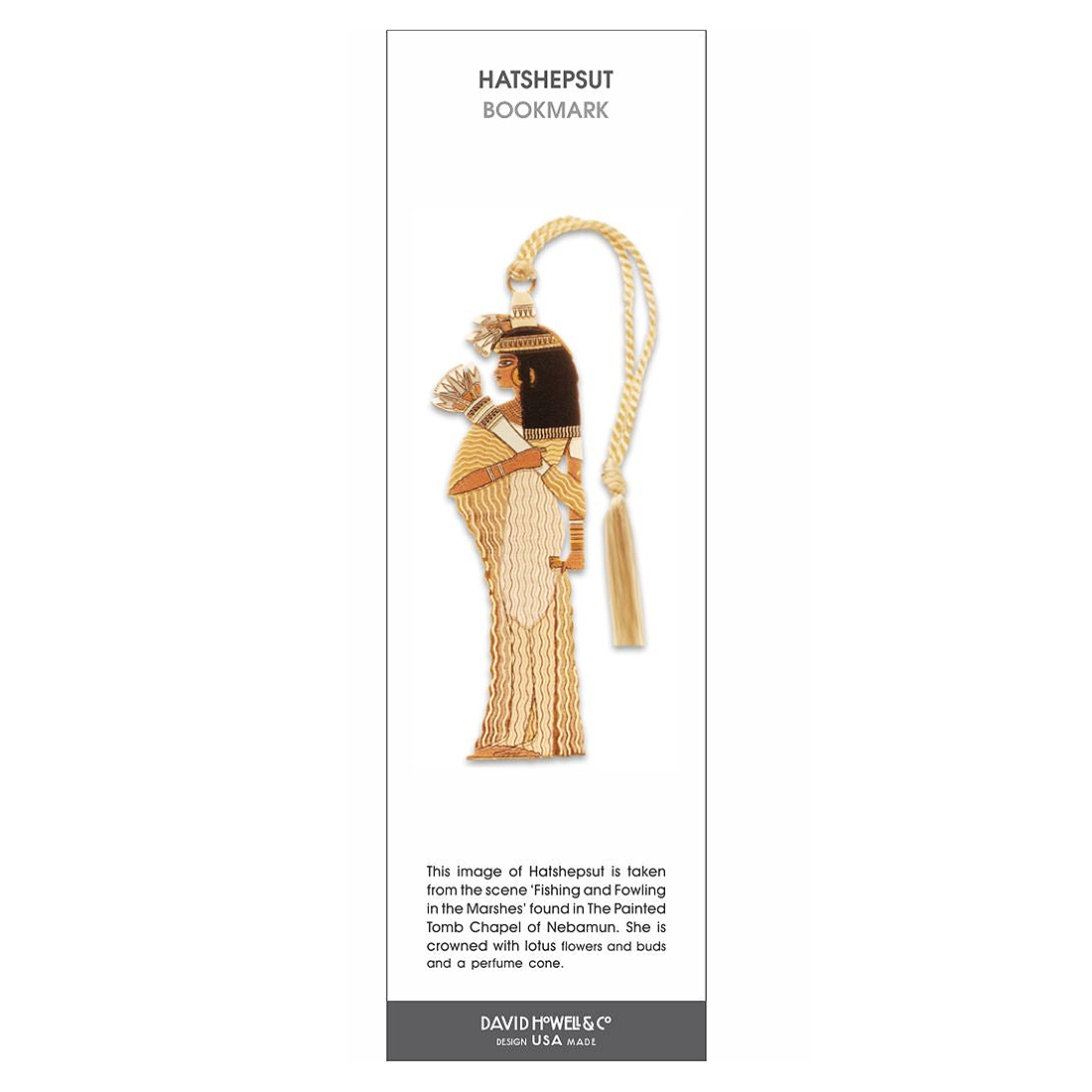 Bookmark depicting Hatshepsut with champagne colored tassel
