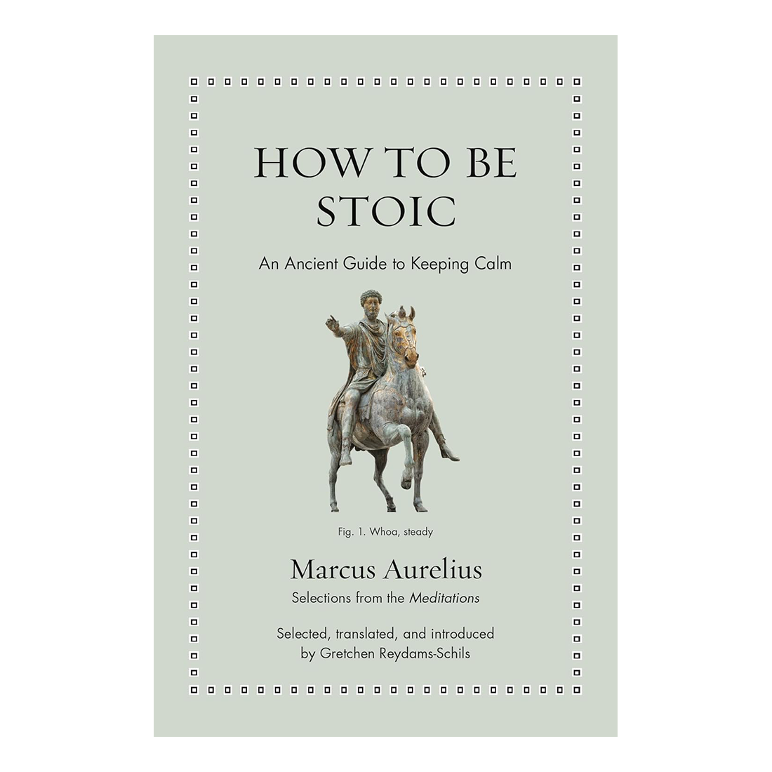 Book cover of 'How to Be Stoic' with a horse and rider illustration on a light green background