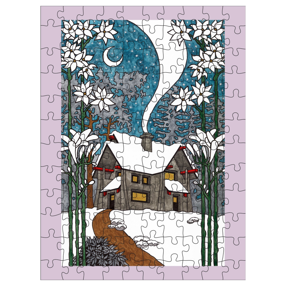 CJ Hurley: Snowy Cabins 120 Piece Double-Sided Jigsaw Puzzle Set