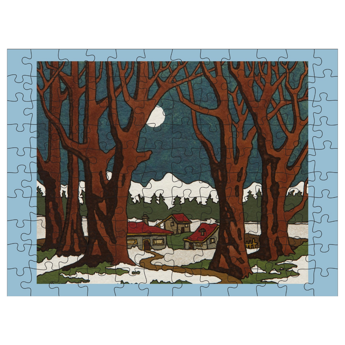 CJ Hurley: Snowy Cabins 120 Piece Double-Sided Jigsaw Puzzle Set