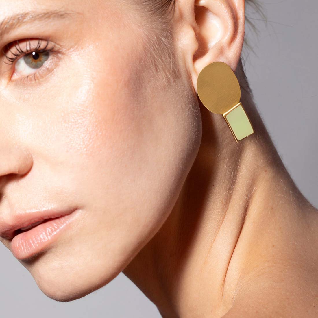 Small Green & Gold Collage Earrings