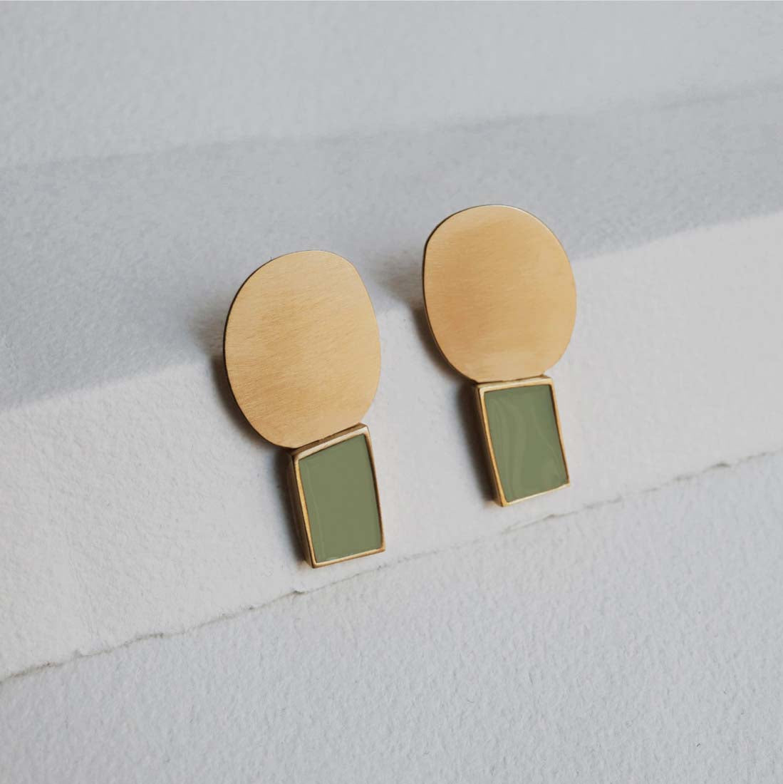 Small Green & Gold Collage Earrings