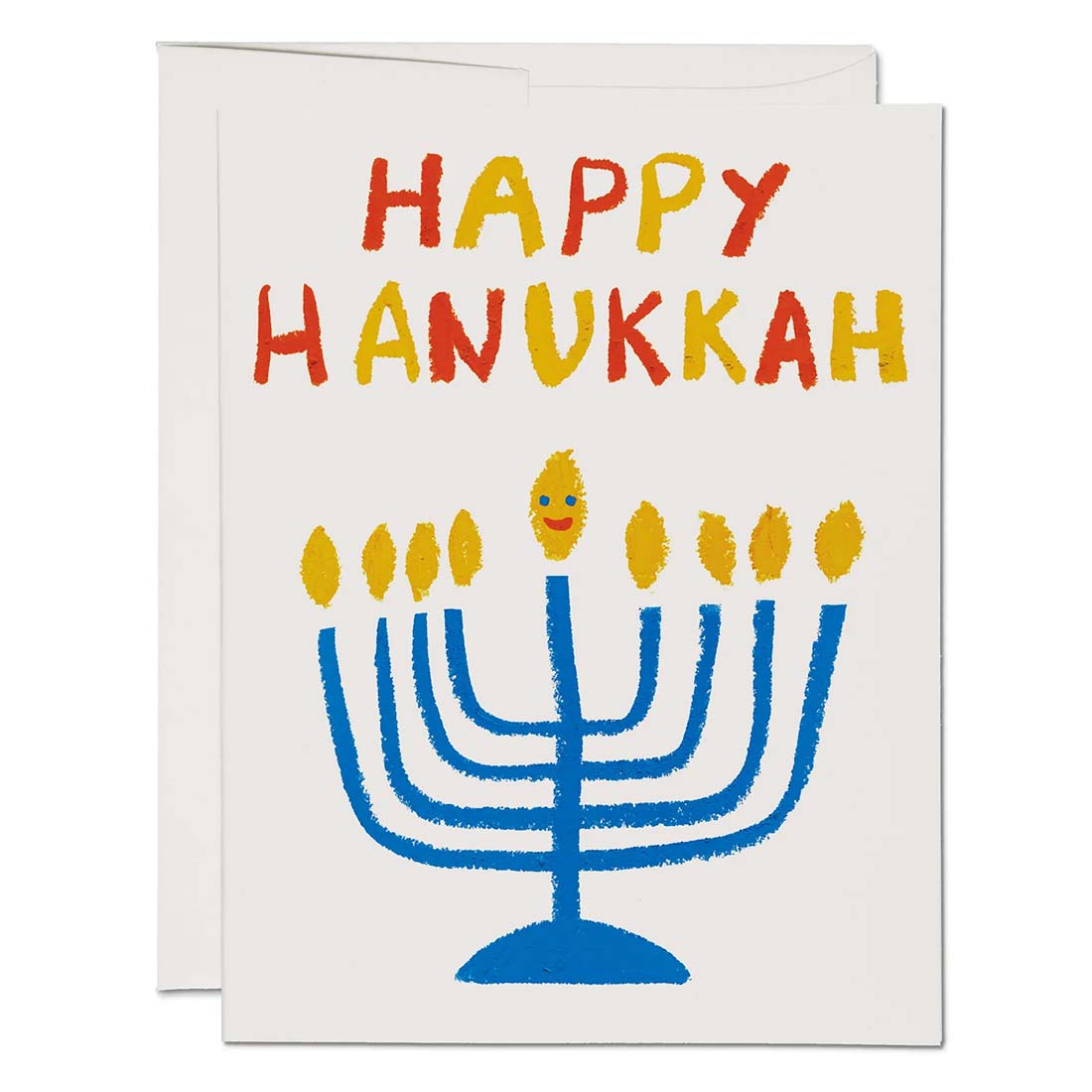 Greeting card with 'Happy Hanukkah' text and Menorah illustration on a white background