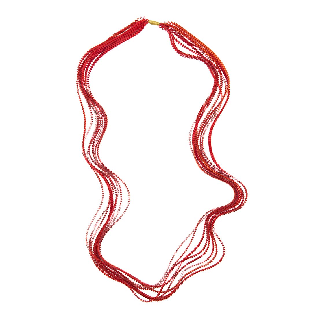 Pleated Red Orange Satin Polyester Necklace
