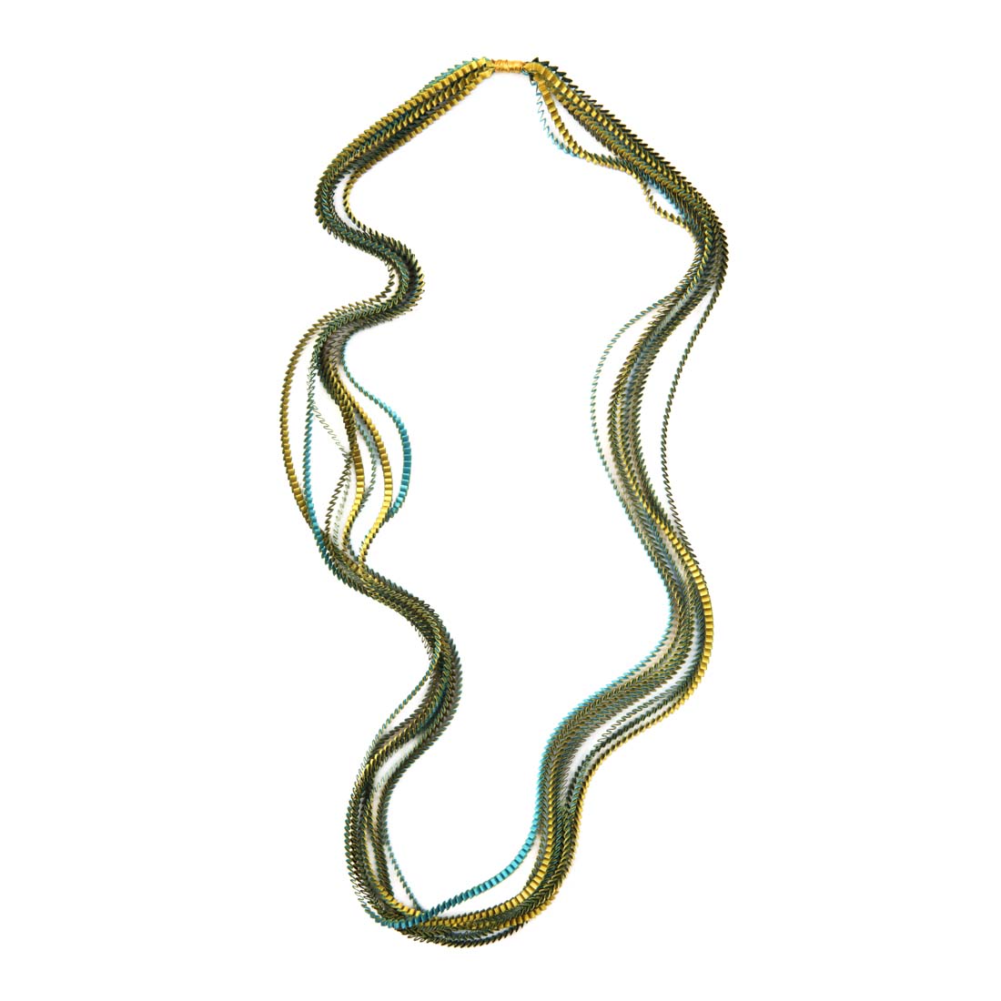 Pleated Green Gold Satin Polyester Necklace