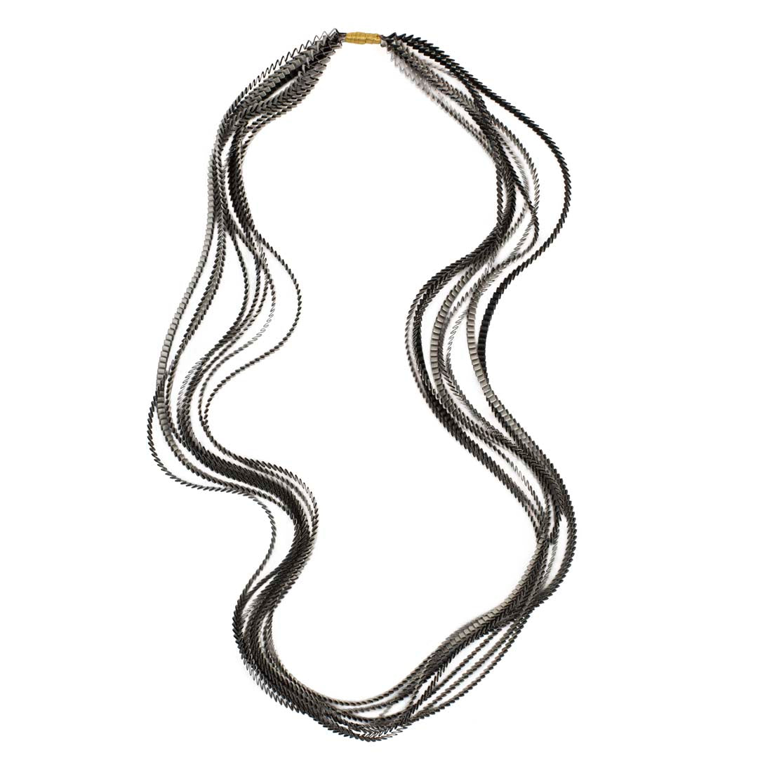 Pleated Black Silver Satin Polyester Necklace