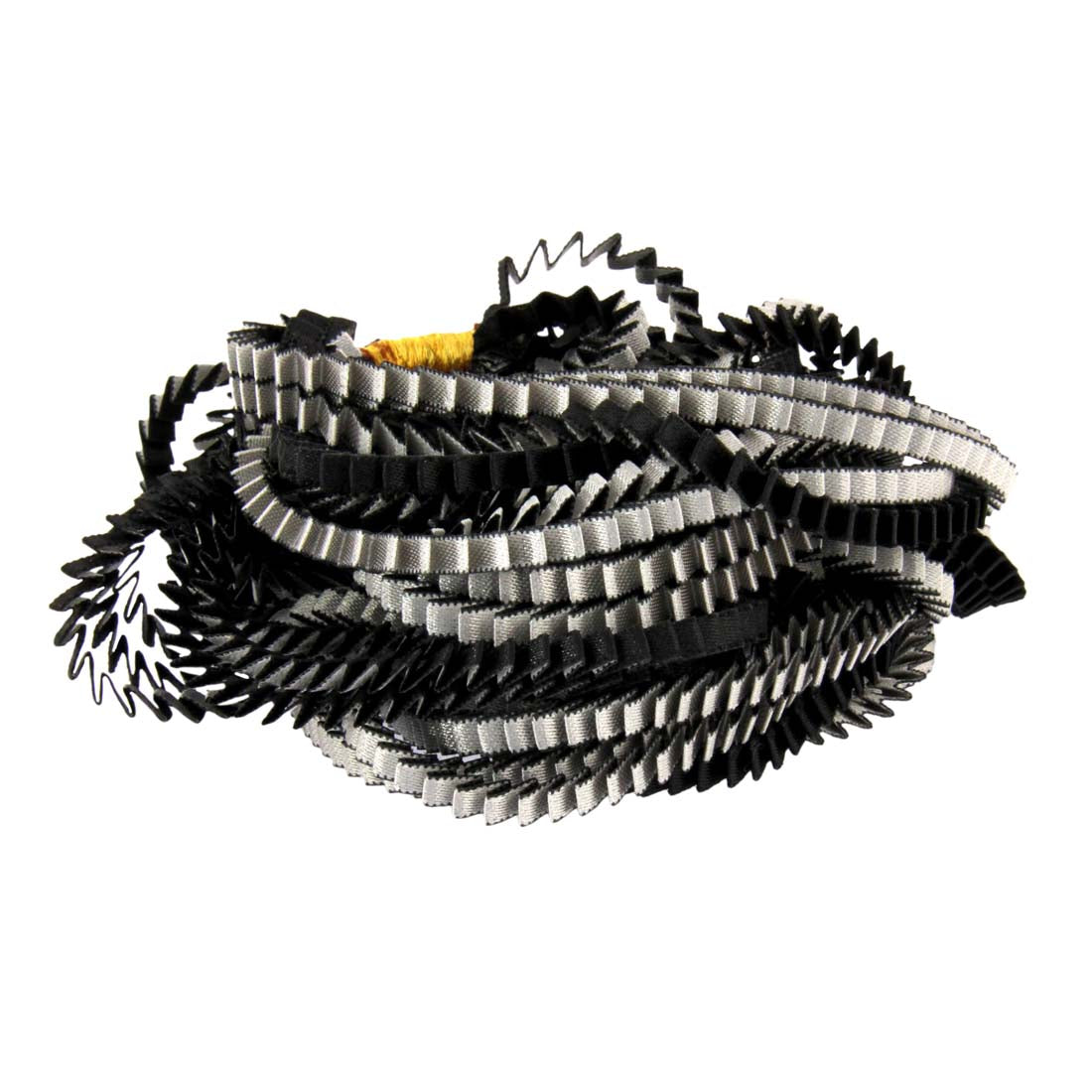 Pleated Black Silver Satin Polyester Necklace