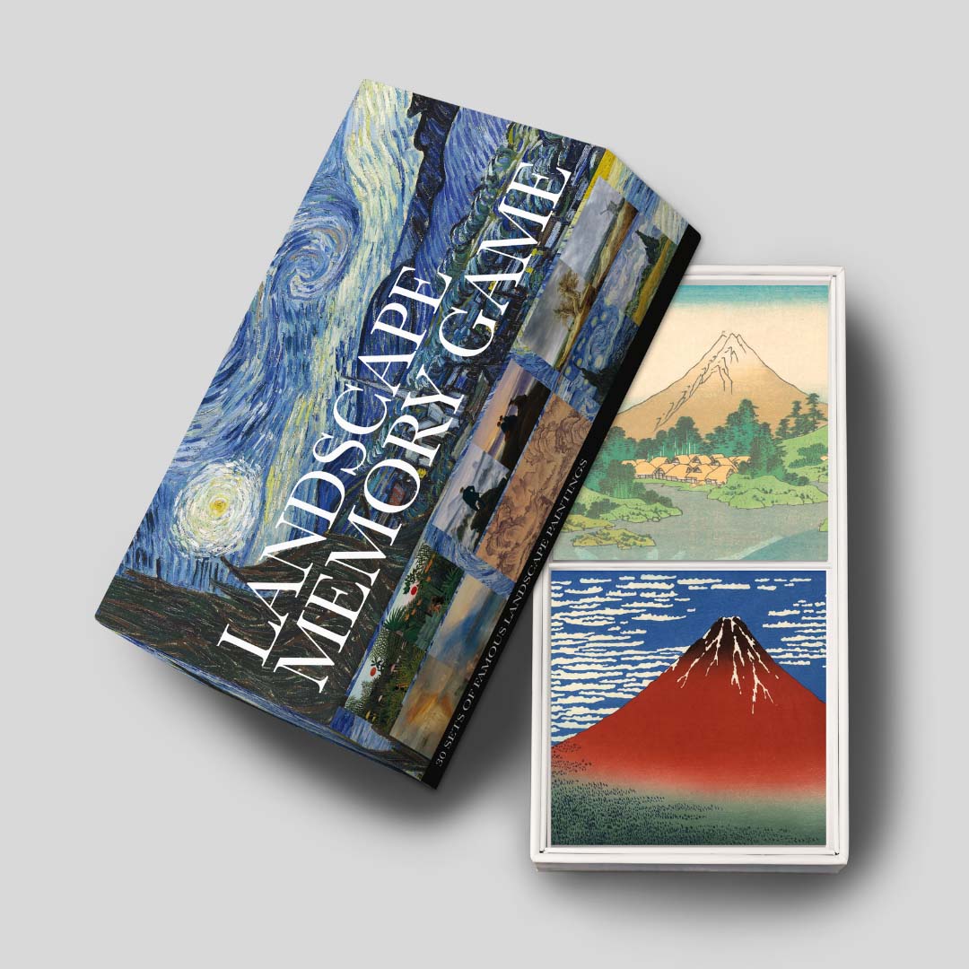 Cover of 'Landscape Memory Game' with a stylized painting of a night sky.