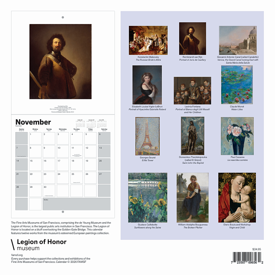 Legion of Honor European Paintings Wall Calendar