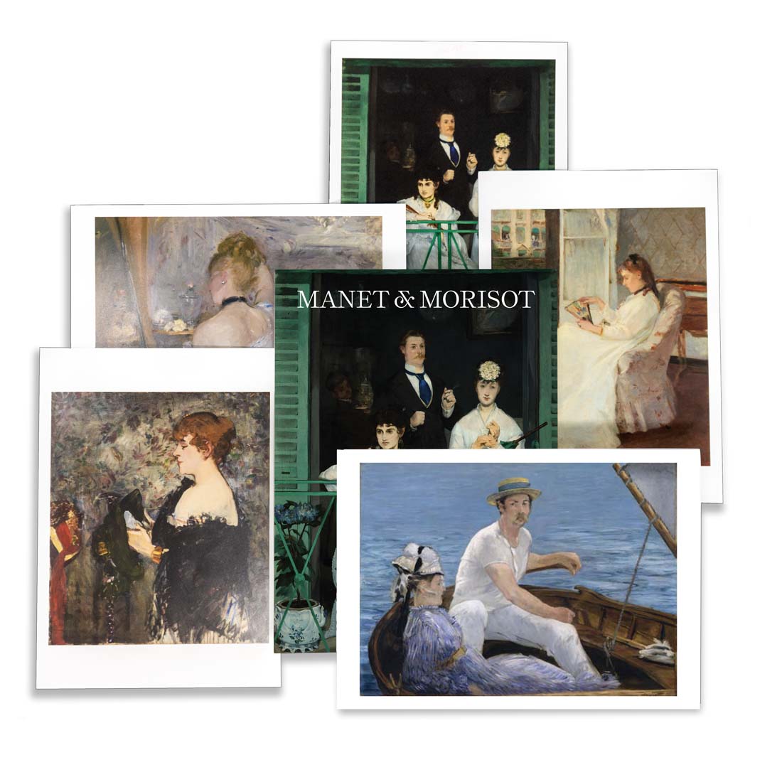 Collage of Manet and Morisot artworks on a white background