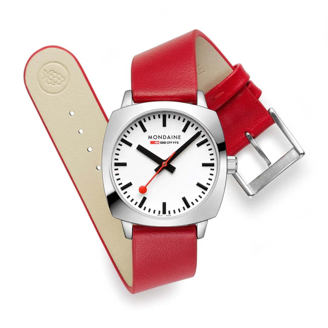 Petite Cushion Red Vegan Grape Leather Watch