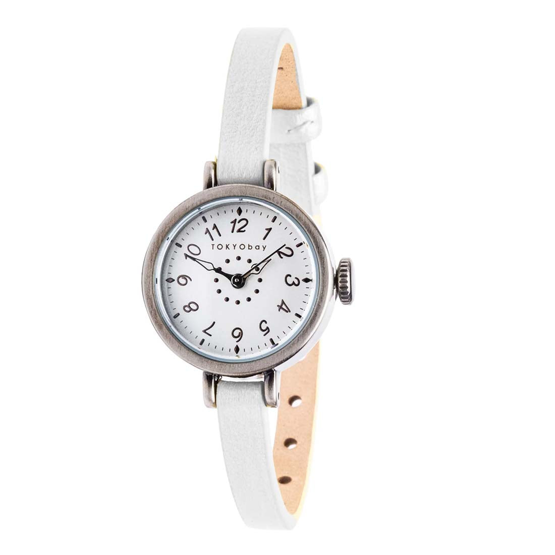 Metallic White Mabel Leather Watch