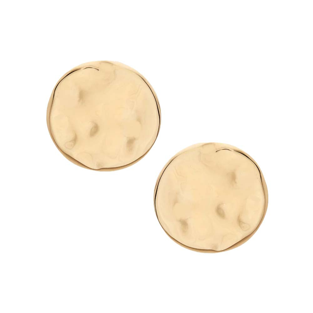 Pair of gold round earrings on a white background
