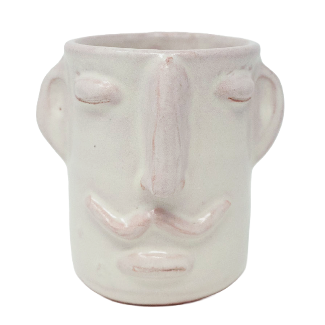 Ceramic mug with white glaze shaped like a face