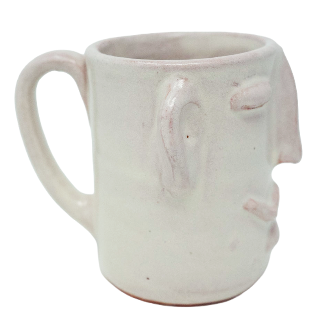 Ceramic mug with white glaze shaped like a face