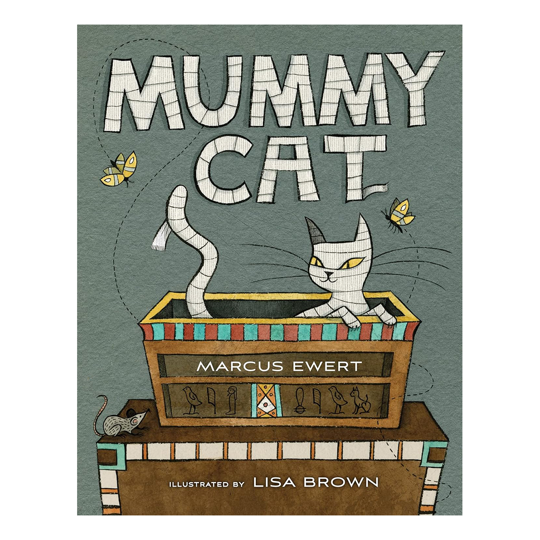 Book cover of 'Mummy Cat' with a cat in an Egyptian tomb illustration.