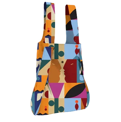 Colorful abstract-patterned bag on a white background