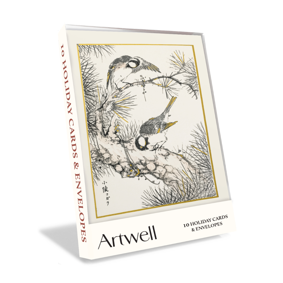 Traditional Japanese artwork of birds on a branch with a gold border
