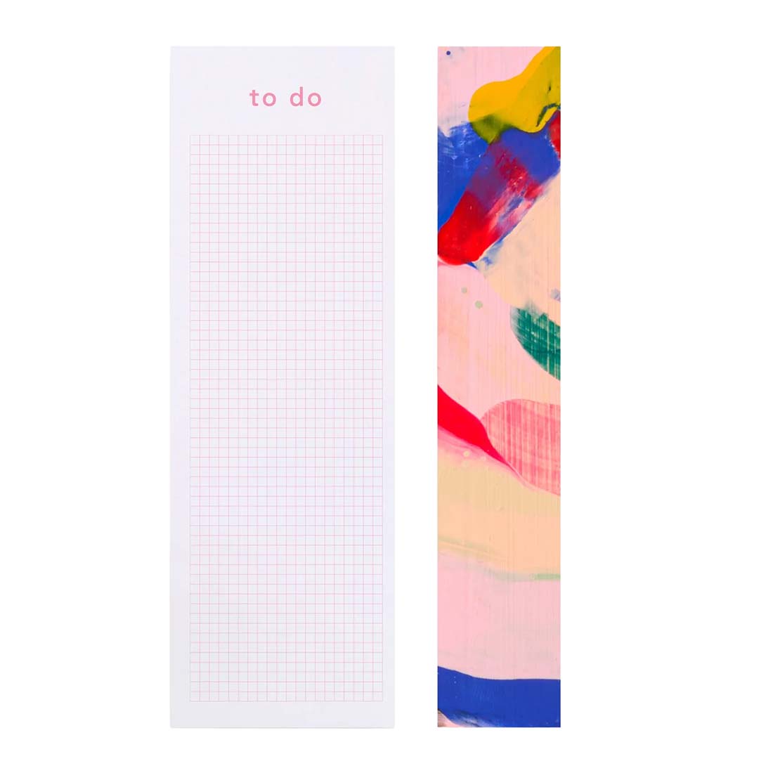 Notebook with grid and 'to do' layout on one side, and colorful abstract design on the other side.