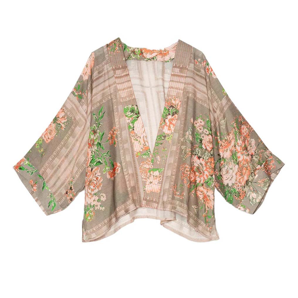 Floral kimono-style jacket on a white background
