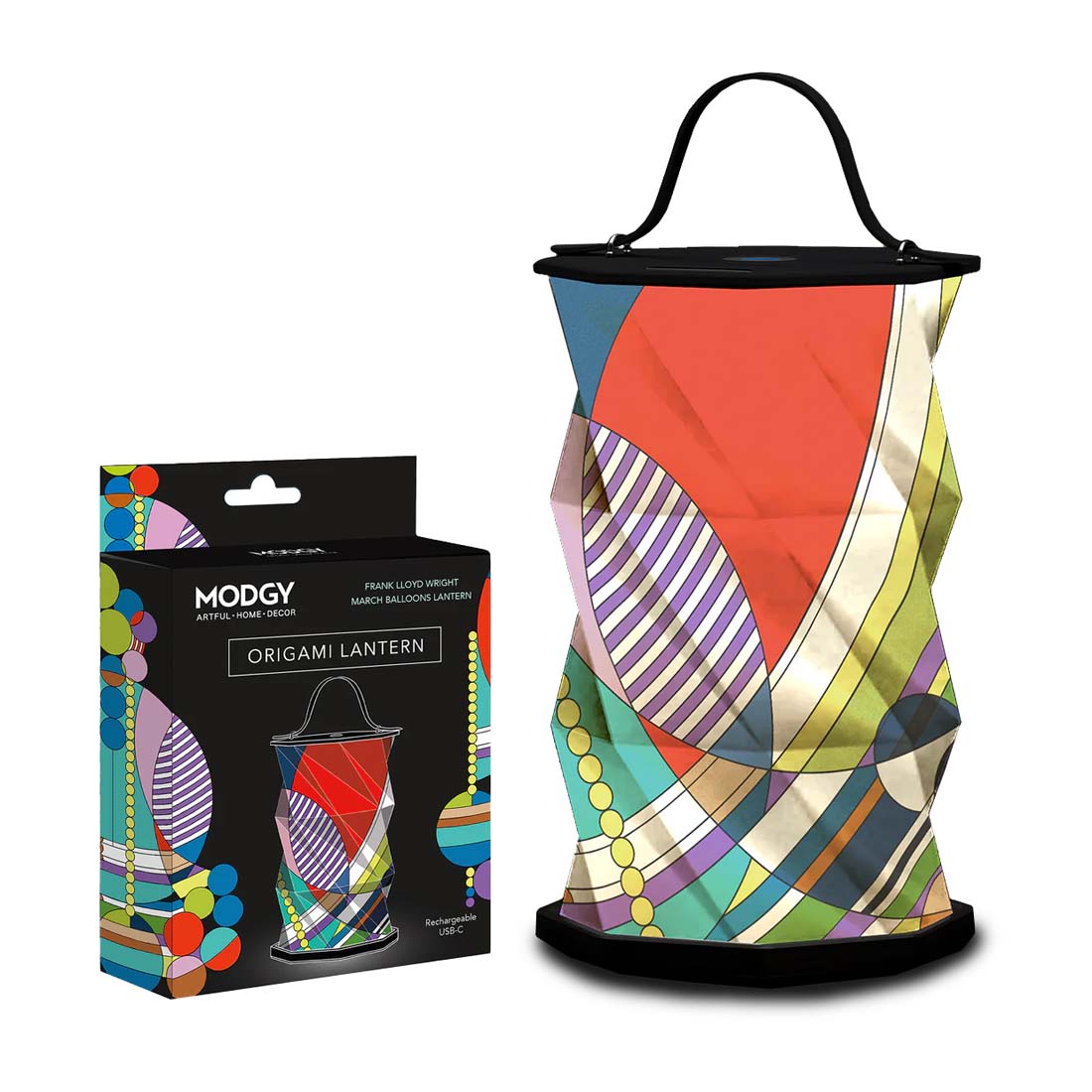Colorful origami lantern with packaging on a white background