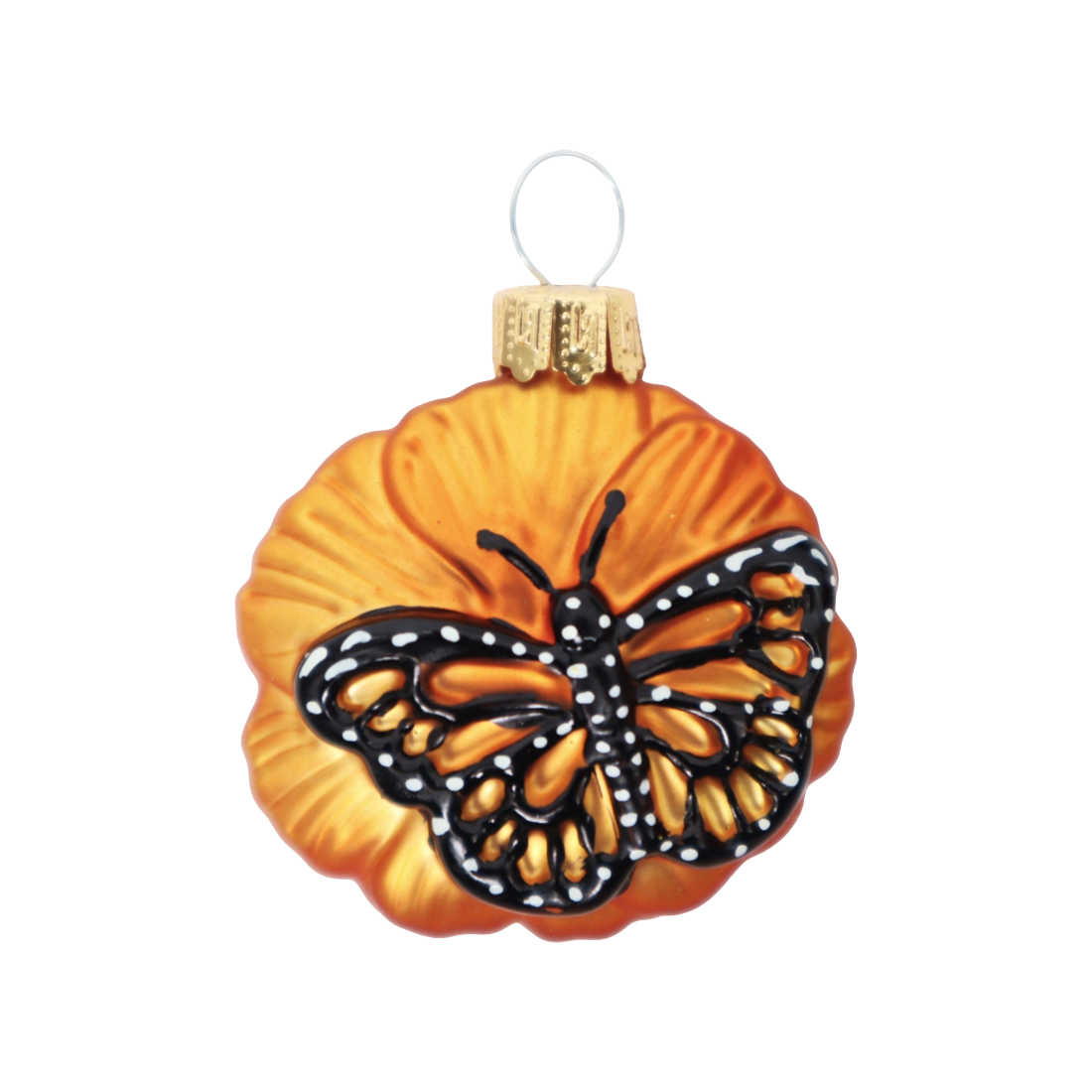 Mini Poppy and Monarch Glass Ornament
