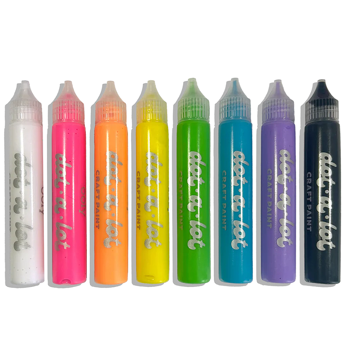Packaging of Ooly dot-a-lot dimensional craft paints in bright colors.