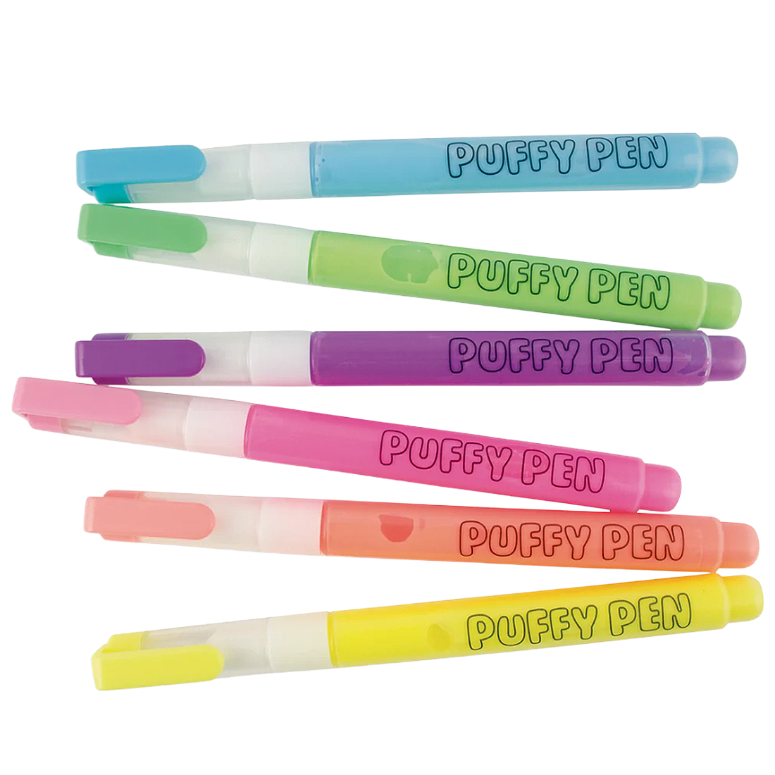 Set of colorful puffy pens on a white background