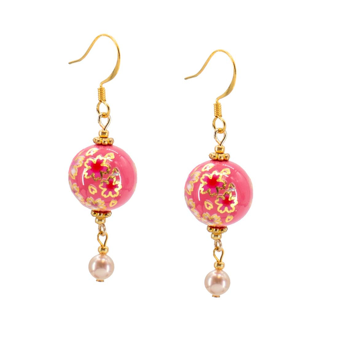 Cherry Blossom with Cultured Pearls Tensha Bead Earrings