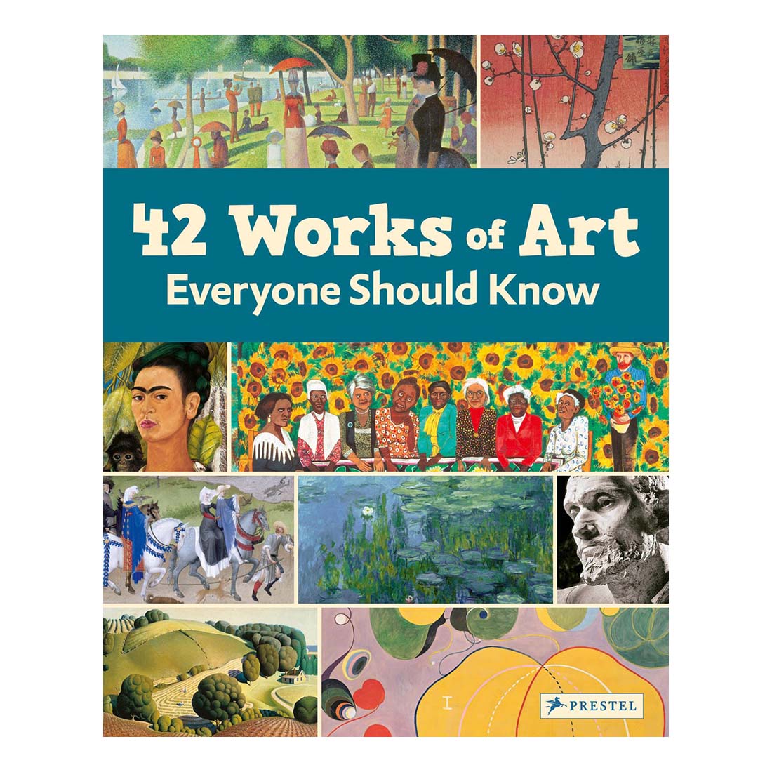 Book cover of '42 Works of Art Everyone Should Know' with various artworks displayed.
