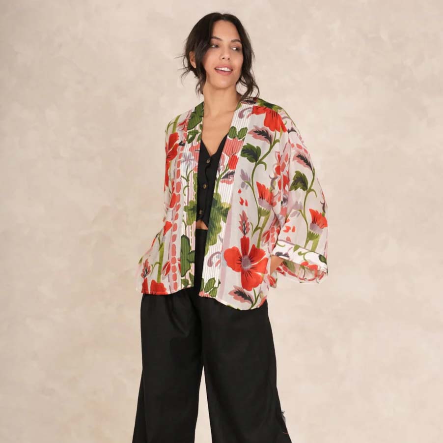 Red Poppy Short Kimono