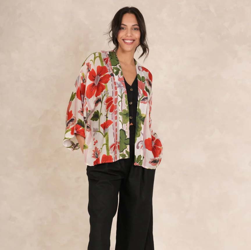 Red Poppy Short Kimono