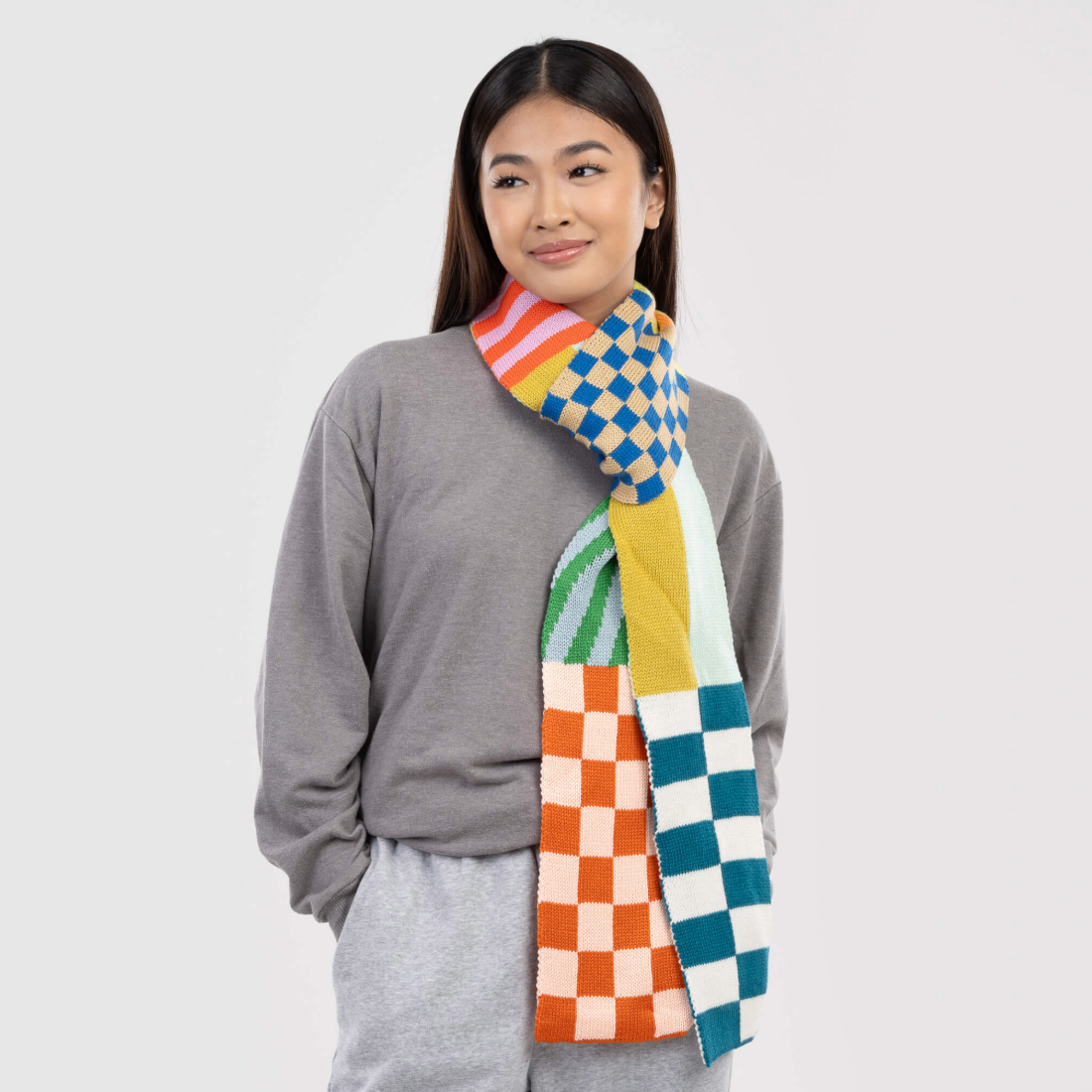 Pattern Patch Skinny Knit Scarf