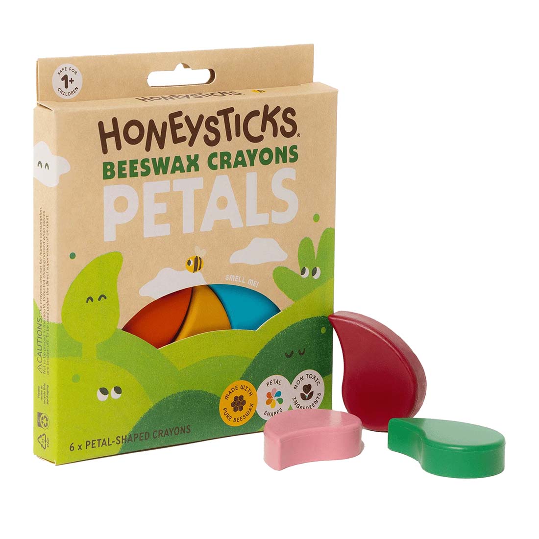 Honeysticks Beeswax Crayons Petals packaging with crayons on a white background