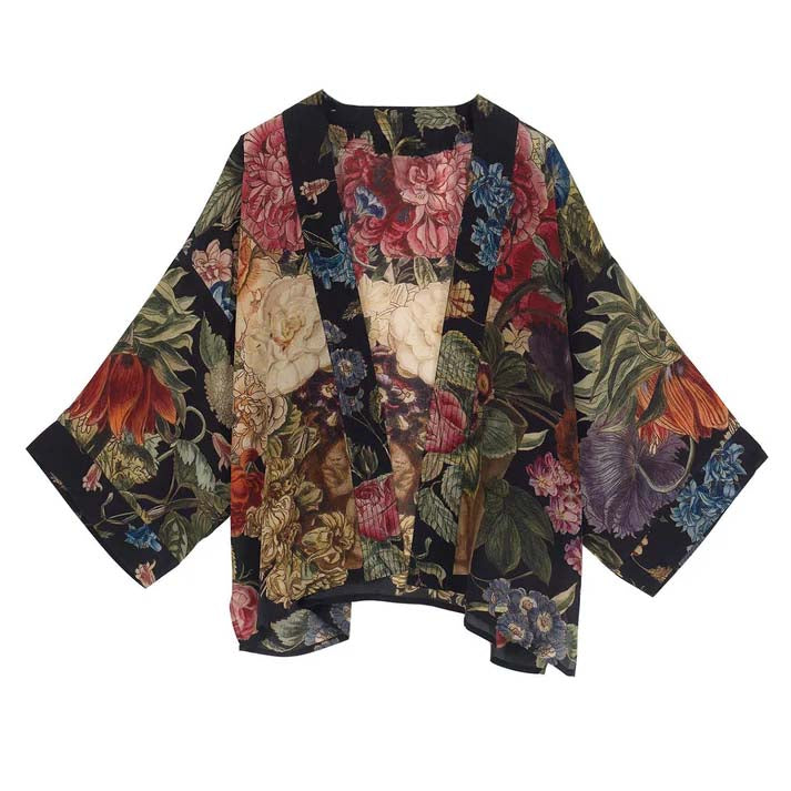 Floral patterned kimono on a white background