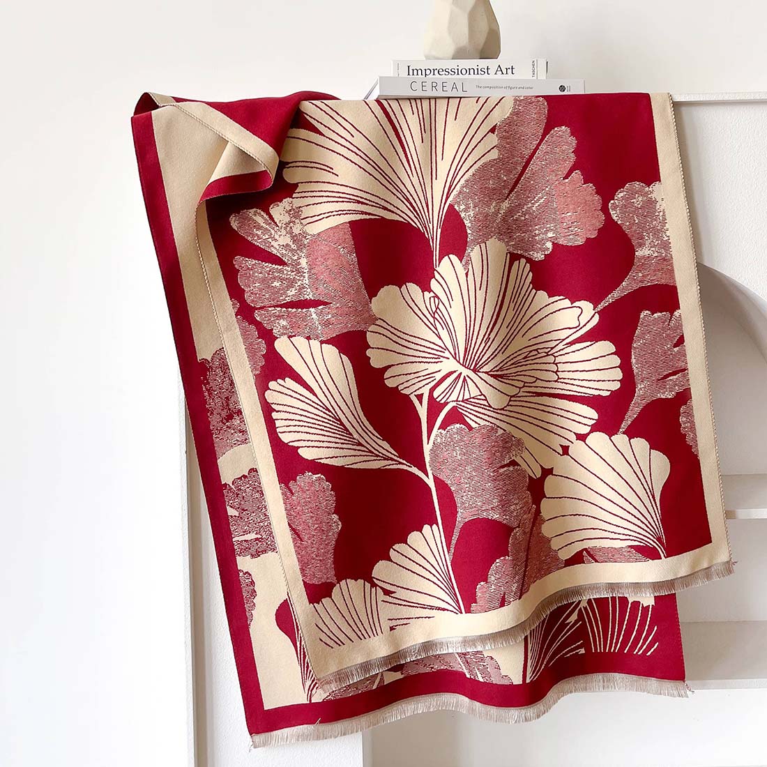 Red & Cream Peonies Reversible Wrap