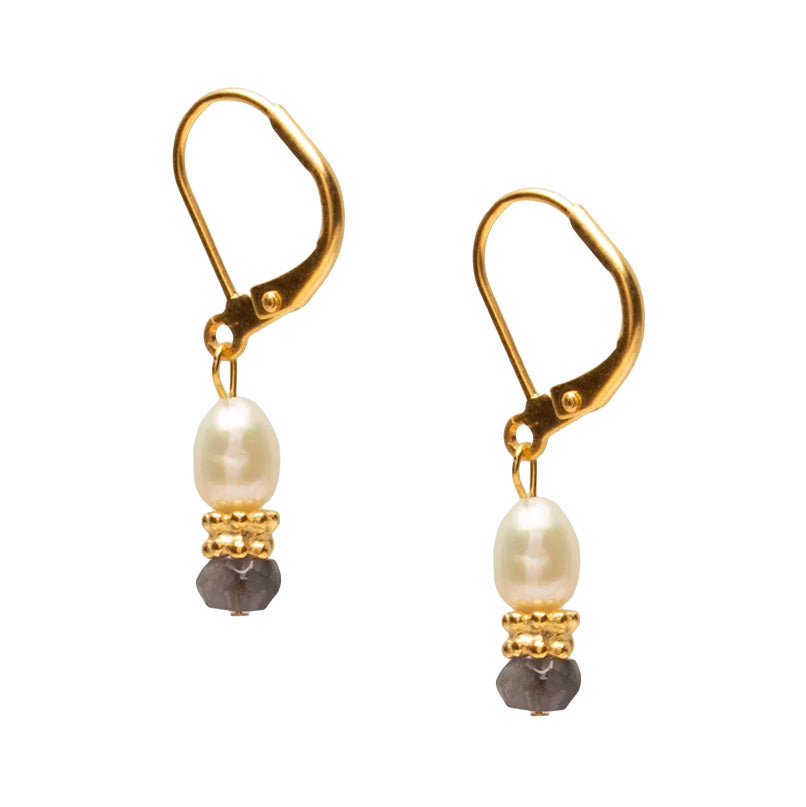 Iolite Capped Freshwater Pearl Earrings
