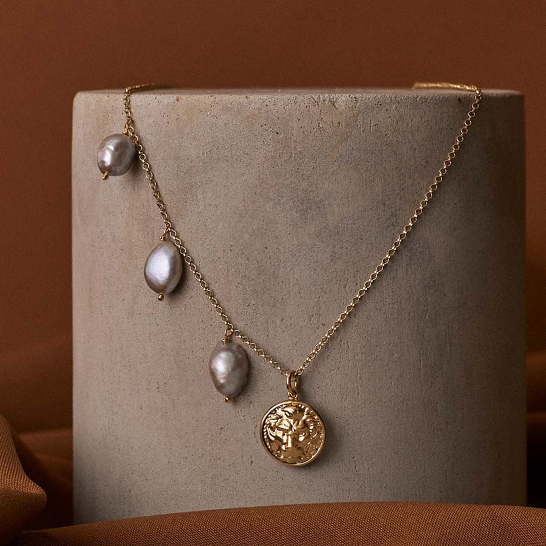 Lion Coin Pearl Necklace