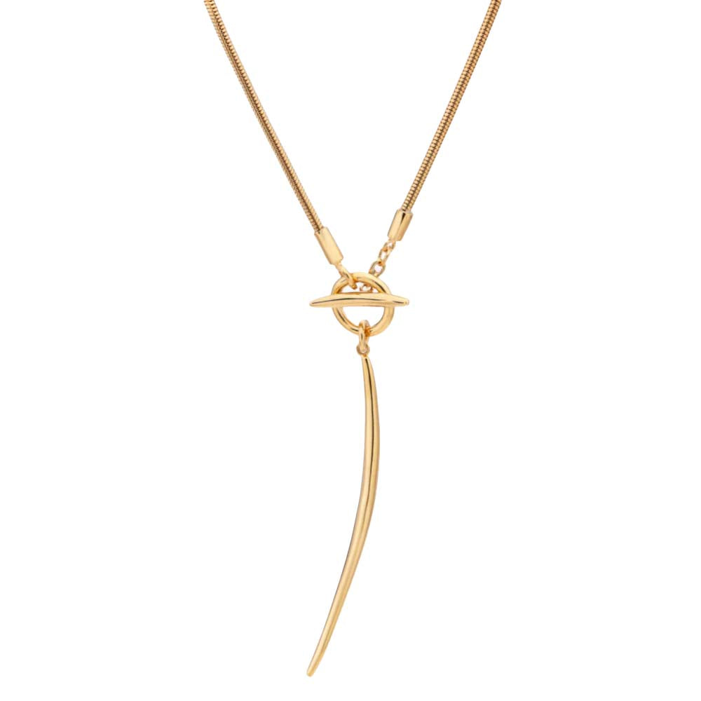 Gold necklace with a unique pendant on a white background