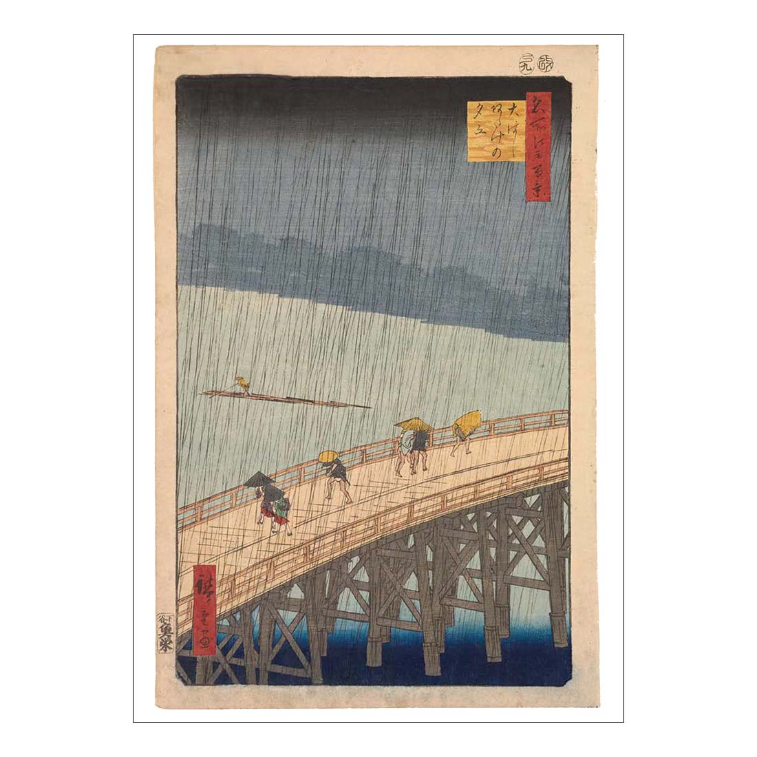 Hiroshige Evening Rain at Atake on the Great Bridge Postcard