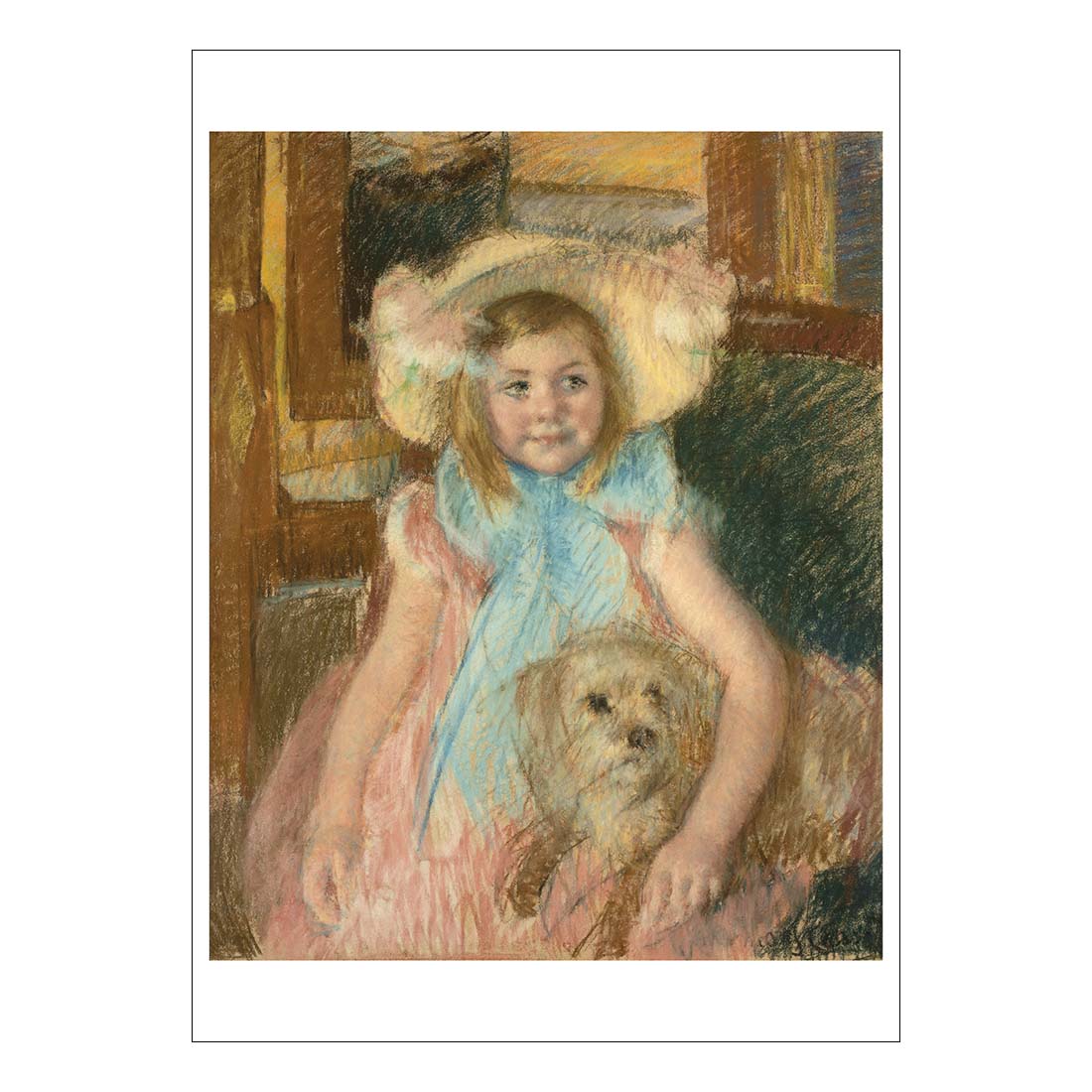 Mary Cassatt Sara in a Large Flowered Hat, Holding Her Dog Postcard