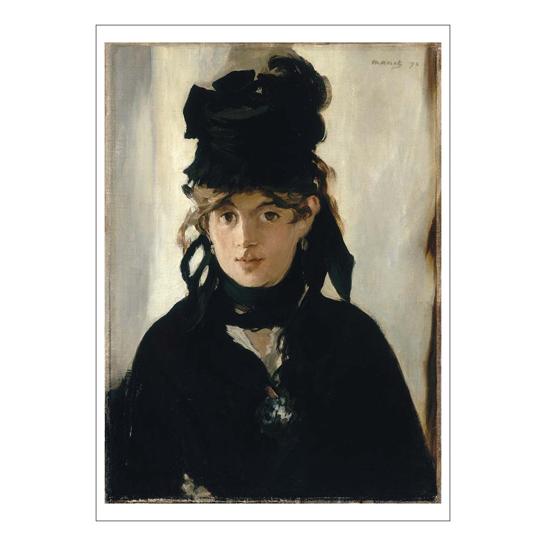 Portrait of a woman wearing a black hat and coat with a white background