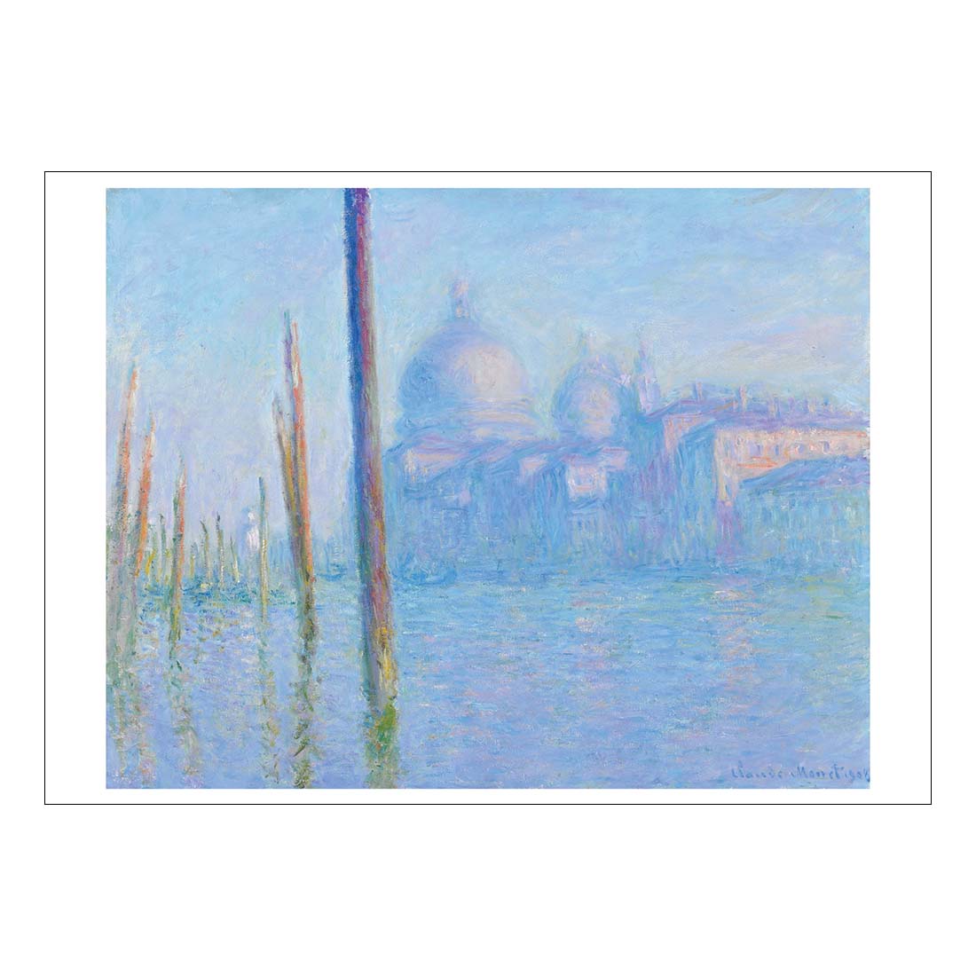 Painting of a domed building with poles in the foreground, likely inspired by Monet's style.