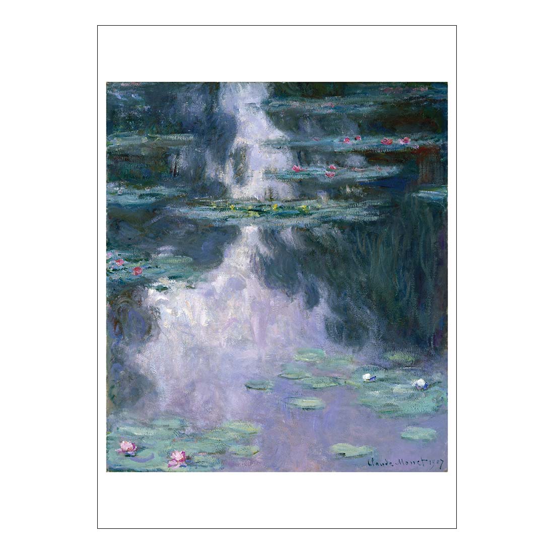 Painting of water lilies with a white border