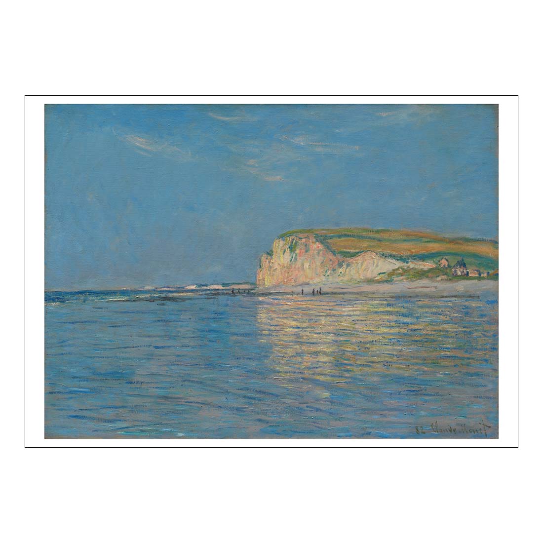 Painting of a coastal scene with cliffs and ocean.