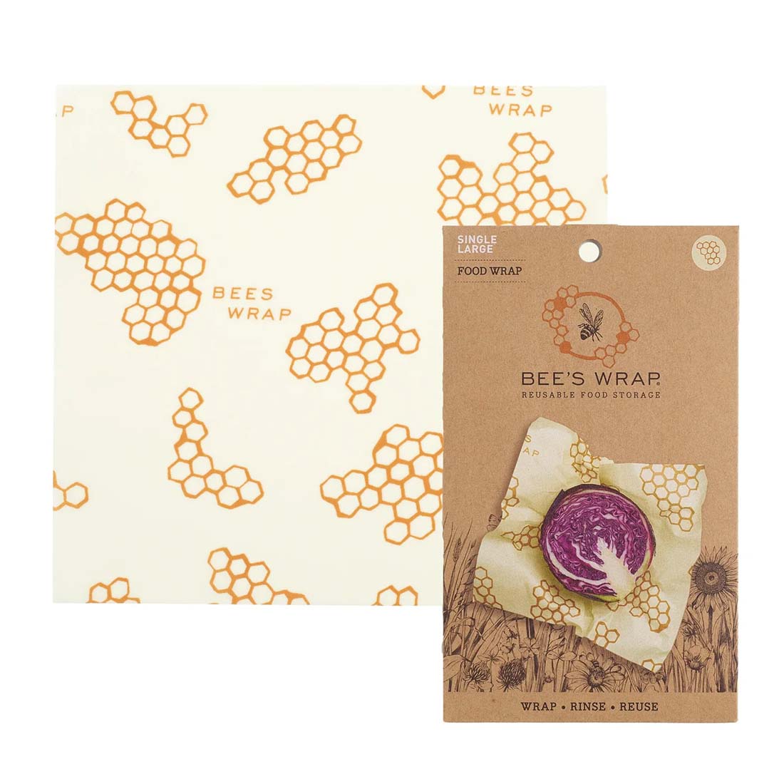 Bees wrap with honeycomb pattern and packaging on a white background