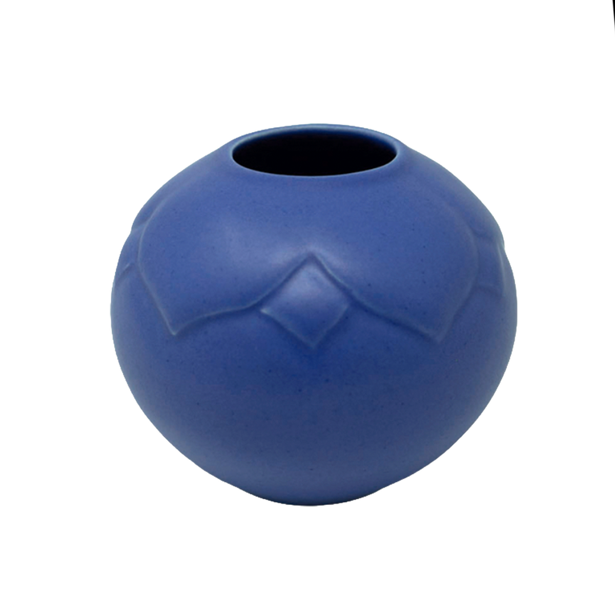 Ceramic small vase with lotus design in periwinkle color