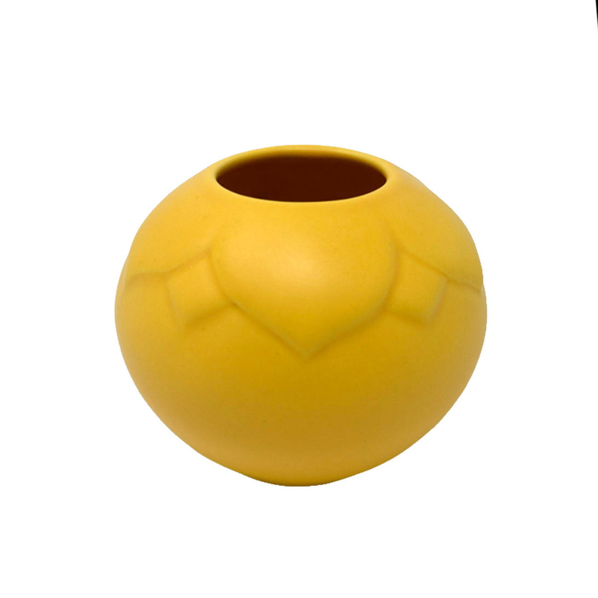Ceramic small vase with lotus design in yellow color