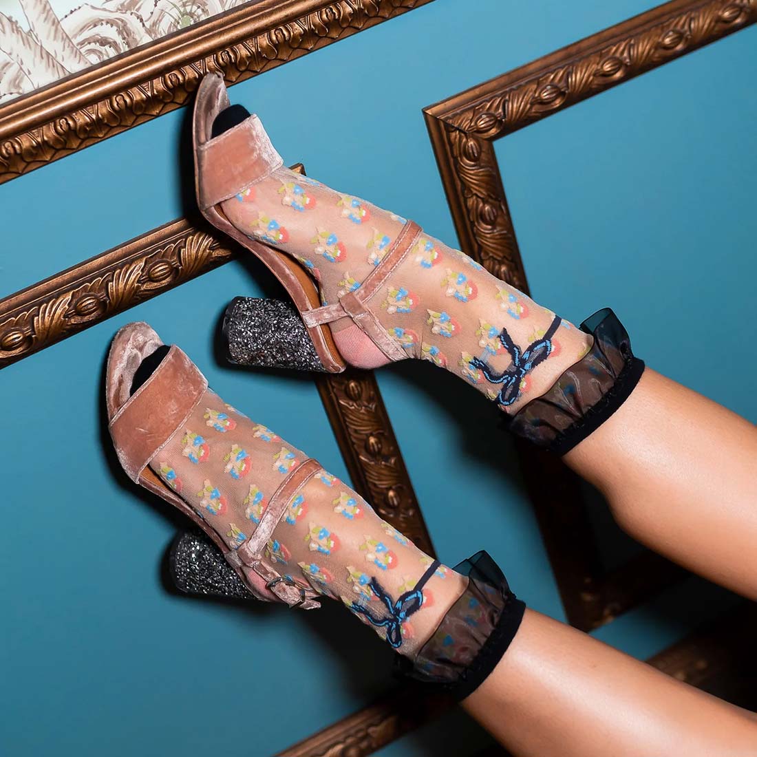 Repeat Floral Ruffle Sheer Crew Sock